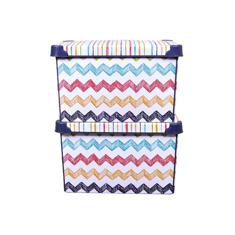 Qutu Style Box Colored Zigzag  Oyuncak Saklama Kutusu seti - 2x20 Litre - 2