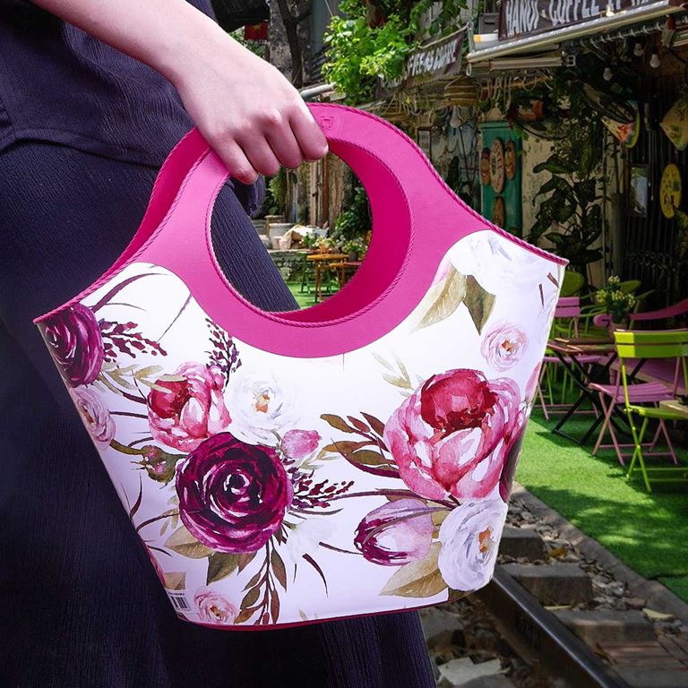 QUTU- Bag Rose Purple desenli plastik plaj çantası - 1