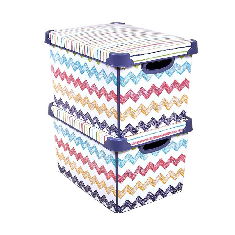 Qutu Style Box Colored Zigzag  Oyuncak Saklama Kutusu seti - 2x20 Litre